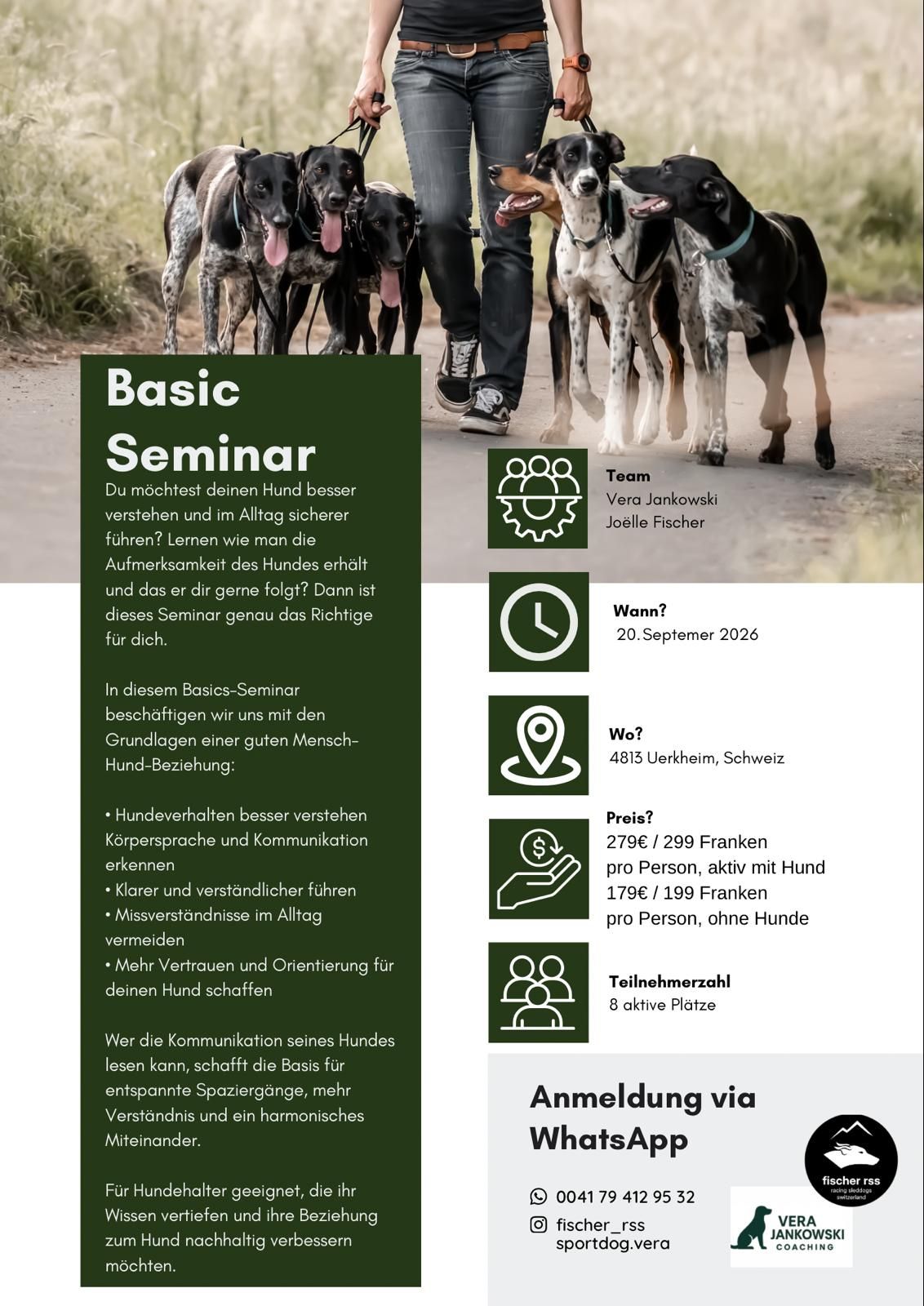 Seminarplakat: Basic-Seminar für bessere Hund-Mensch-Kommunikation mit Vera Jankowski, 20. September 2026.